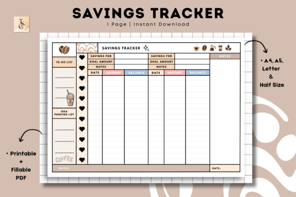 Coffee Savings Tracker Printable Planner Sheet