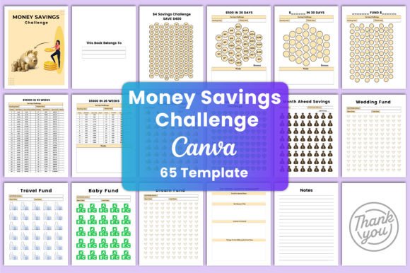 Editable Money Savings Challenge Templates for Canva
