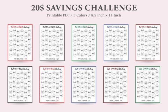 20 Dollar Savings Challenge Tracker Printable