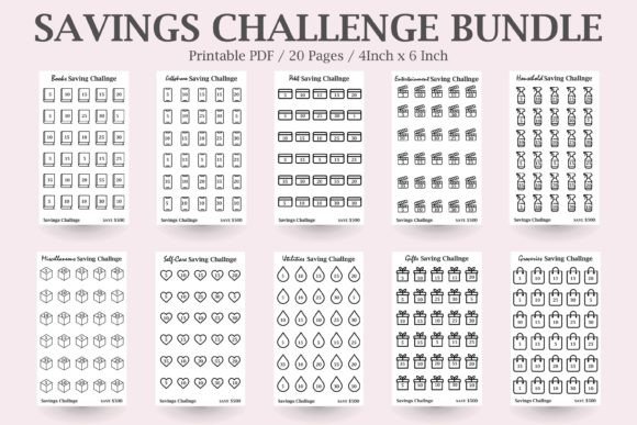 A6 Savings Tracker Bundle: 20 Sinking Fund $500 Challenges
