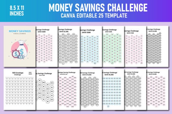 Money Savings Challenge Bundle Canva Template