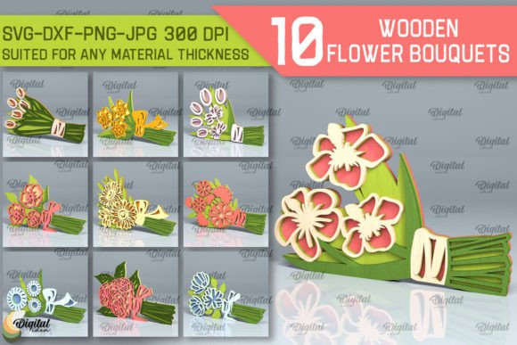 Laser Cut Wooden Floral Design Bundle