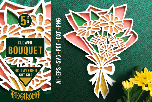3D Flower Bouquet Layered SVG Cut File