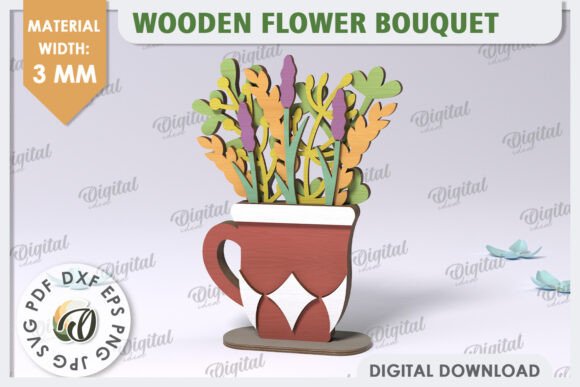 3D Wooden Laser Cut Flower Bouquet Designs