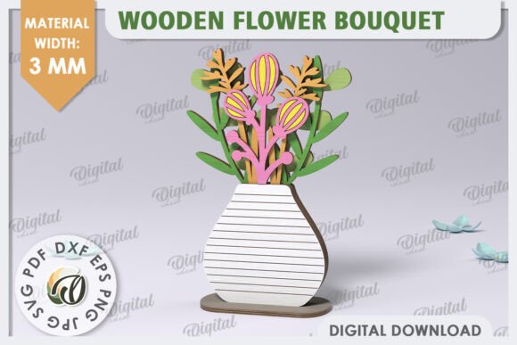 Laser Cut 3D Wooden Flower Bouquet