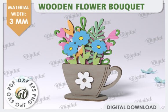 Laser Cut 3D Wooden Flower Bouquet