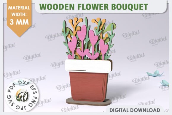 Laser Cut 3D Wooden Flower Bouquet Artwork