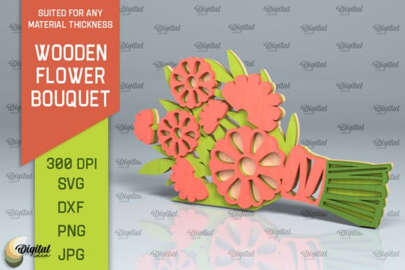 Digital Wooden Flower Bouquet Designs