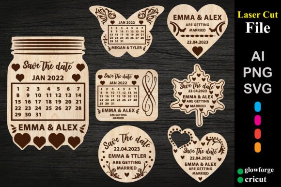 Wood Laser Cut 'Save the Date' SVG Files