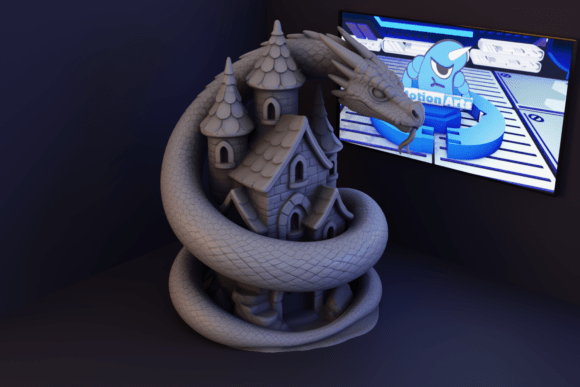 Castle-Encased Spiral Dragon 3D Model