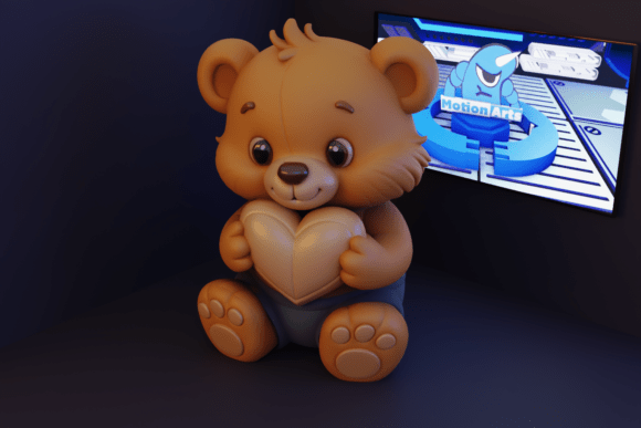 3D Teddy Bear Hugging Heart
