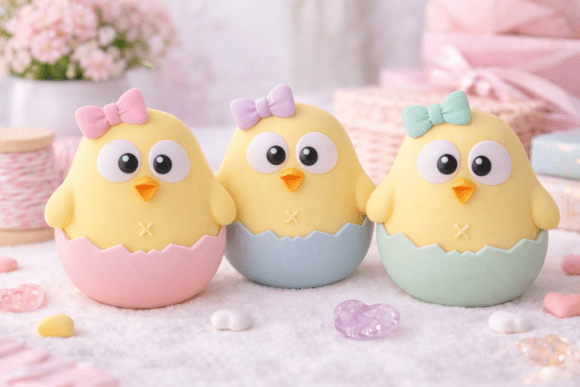 Kawaii Chick in Egg Figurine STL 3D Model
