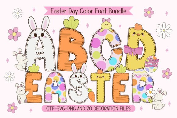 Easter Animal Color Font & Doodle Clipart Set