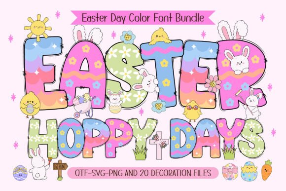 Hoppy Days Easter Color Font & Doodle Clipart Set