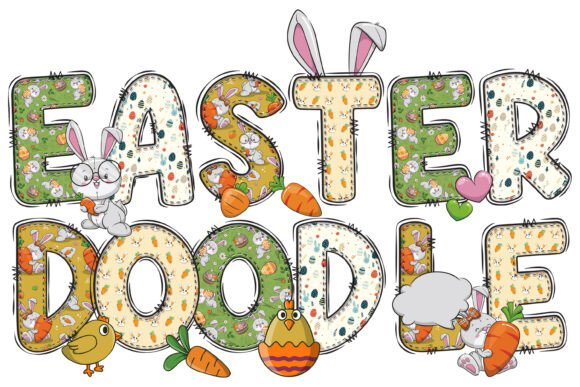 Easter Doodle Alphabet Font & Icon Set
