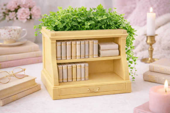 Bookshelf Planter with Mini Library Design