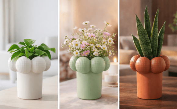 Sculptural Ribbed Bubble Planter Vase