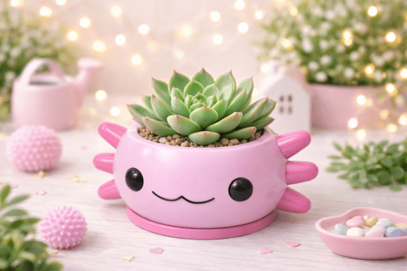 Kawaii Axolotl Planter Pot