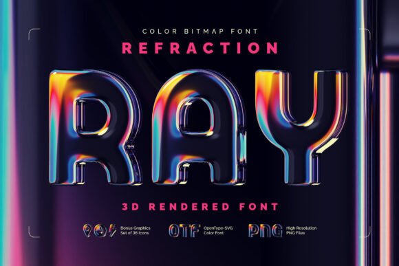 Refraction Ray 3D Glass Texture Font