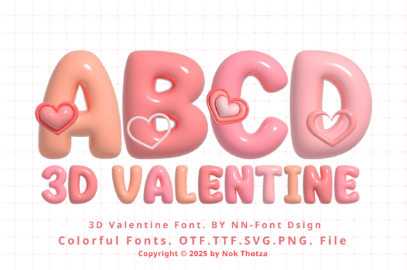 Valentine 3D Heart Glossy Font