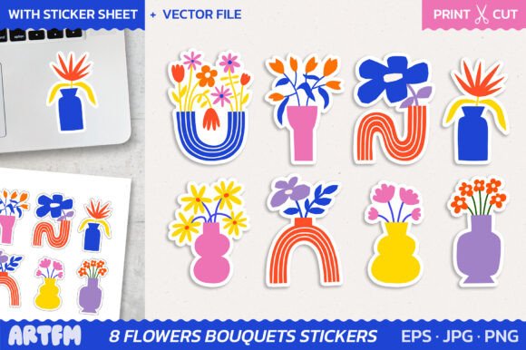 House Flowers in Vases Printable Sticker Pack