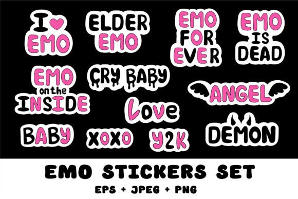 Y2K Emo Lettering Sticker Set