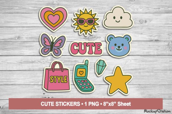 Vintage Y2K Aesthetic Sticker Icons PNG Sheet