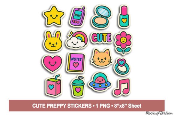 Vintage Y2K Aesthetic Sticker Icons PNG Sheet