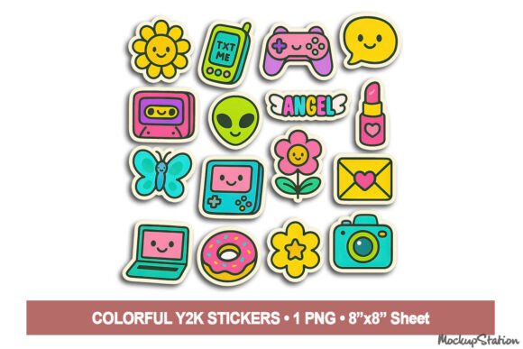 Vintage Y2K Aesthetic Sticker Sheet PNG