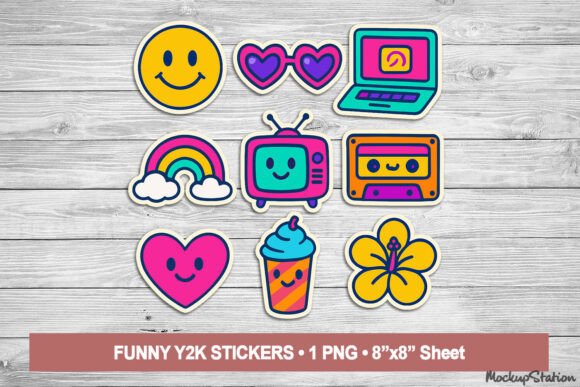 Vintage Y2K Aesthetic Sticker Sheet PNG