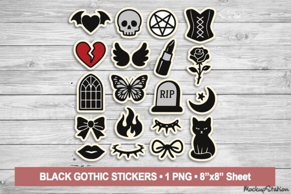 Gothic Y2K Aesthetic Sticker Sheet PNG