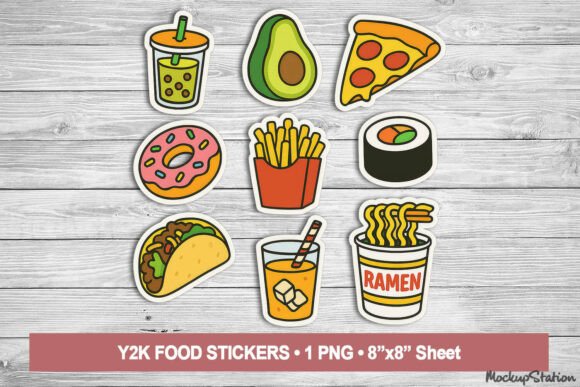 Food Y2K Aesthetic Sticker PNG Clipart Set