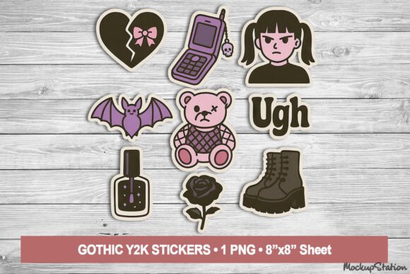 Gothic Y2K Cute Aesthetic Sticker Clipart Set