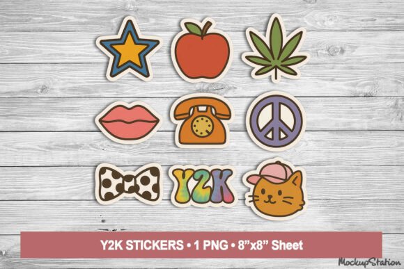 Retro Y2K Cute Aesthetic Sticker Icons PNG Set