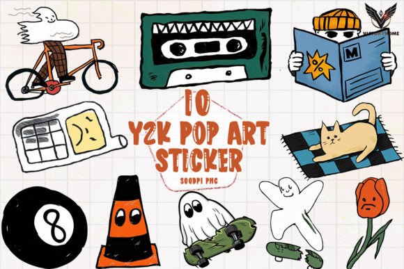 Y2K Pop Art Sticker Clipart PNG Bundle