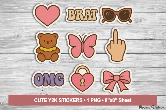 Vintage Y2K Cute Aesthetic Sticker Icons PNG Set