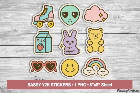 Retro Y2K Cute Aesthetic Sticker PNG Set