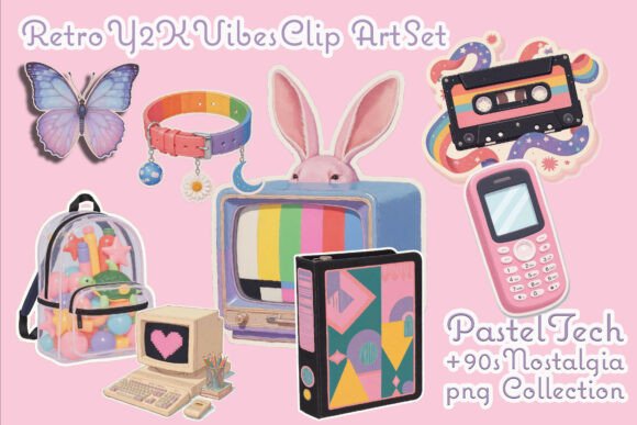 Retro Y2K Vibes Pastel Sticker PNG Pack