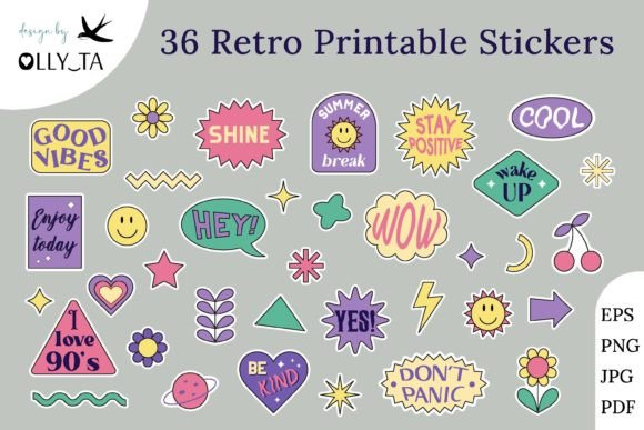 Retro 90s Sticker Bundle for Printing and Cutting