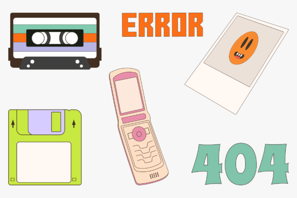 Retro Y2K Cartoon Sticker Vector Set