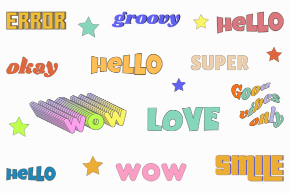 Retro Y2K Cartoon Slogan Vector Sticker Set