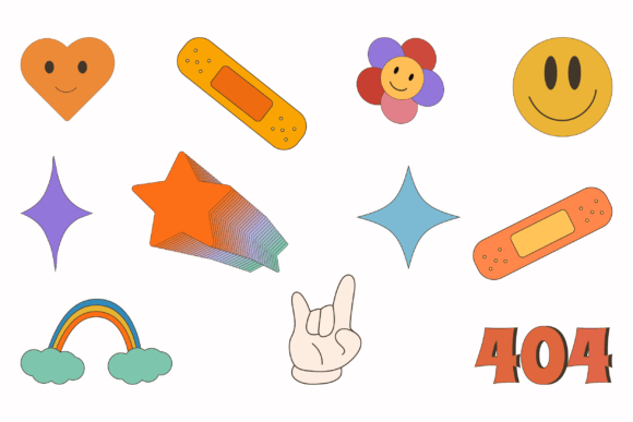 Retro Y2K Cartoon Sticker Vector Set