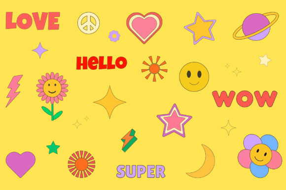 Retro Y2K Cartoon Sticker Pack Vector Collection