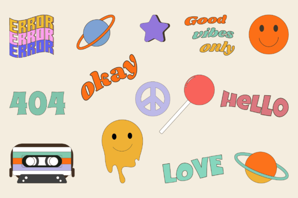 Retro Y2K Cartoon Vector Sticker Set