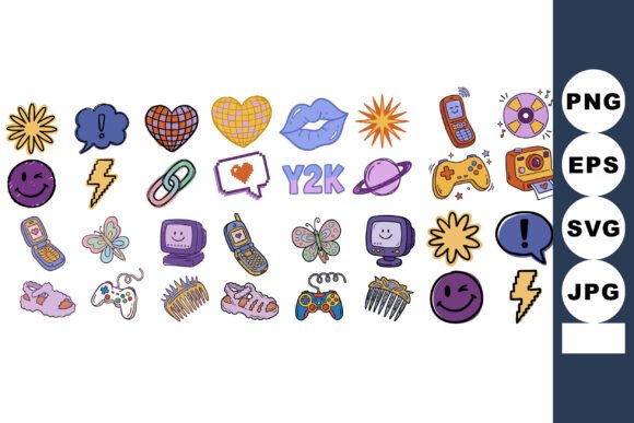 Y2K Pastel Doodle Sticker Border Vector Set