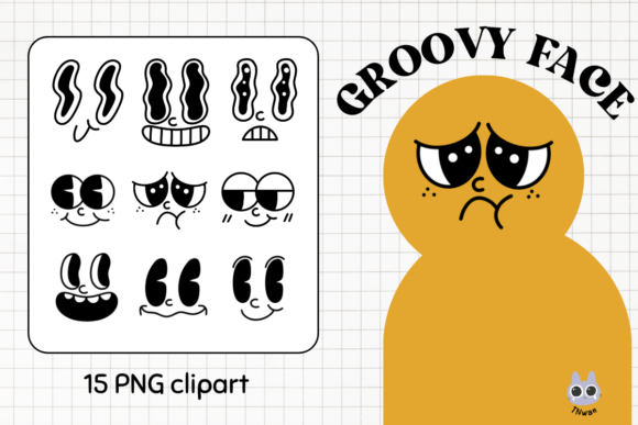 Groovy Retro Y2K Face Sticker Doodle Clipart Set