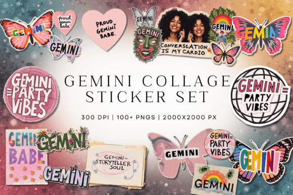 Gemini Editorial Collage Digital Sticker Pack
