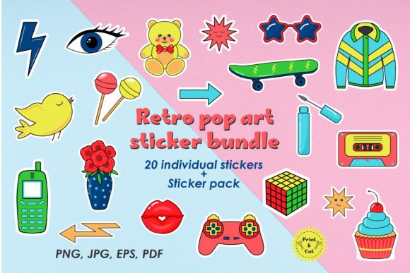 Retro Pop Art Printable Sticker Set