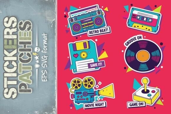 Retro 80s 90s Pop Art Gadget Stickers SVG & EPS