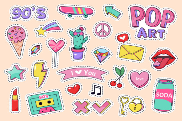 Retro Pop Art Fashion Patch Sticker Set
